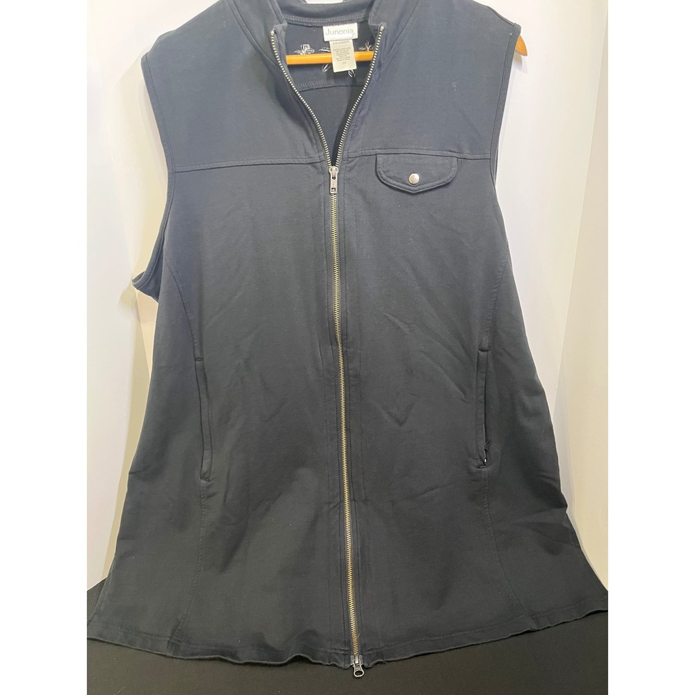 Junonia Womens 2X Black Full Zip Vest Mock Neck Embroidered Pockets 458023